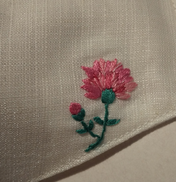 花刺繍 立体マスク リネン 綿 オフホワイト 4枚目の画像