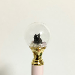 黒猫のガラスドーム付きボールペン★ピンク★袋とケース付き 3枚目の画像