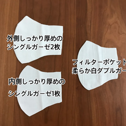 メンズサイズ【国産白地ダブルガーゼ】全部真っ白立体マスク♡ ♡♡（フィルターポケット付き） 4枚目の画像