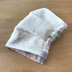 刺繍ガーゼの４重マスク　大人サイズ　ハート　パープル 3枚目の画像