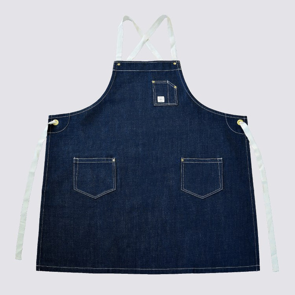 Herringbone tape apron (indigo) 3枚目の画像