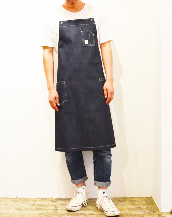 Herringbone tape apron (indigo) 1枚目の画像