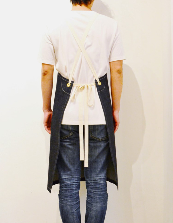 Herringbone tape apron (indigo) 2枚目の画像