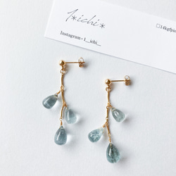 天然石 14kgf モスアクアマリン スムースドロップ ピアス ピアス