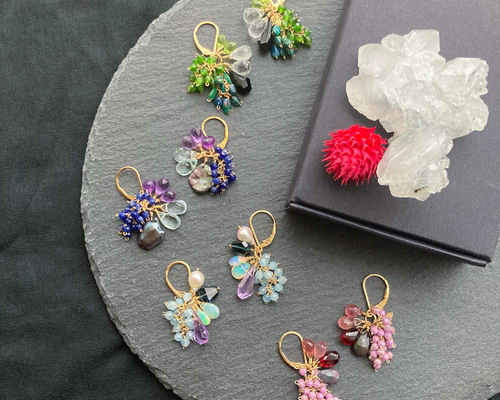 天然石 14kgf ネパール産ヒマラヤ水晶 ネイビーオパール フックピアス