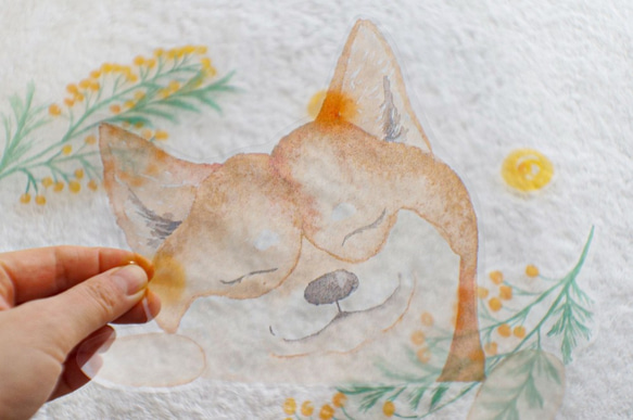 透明水彩画のウォールステッカー（ハッピー柴犬） 7枚目の画像