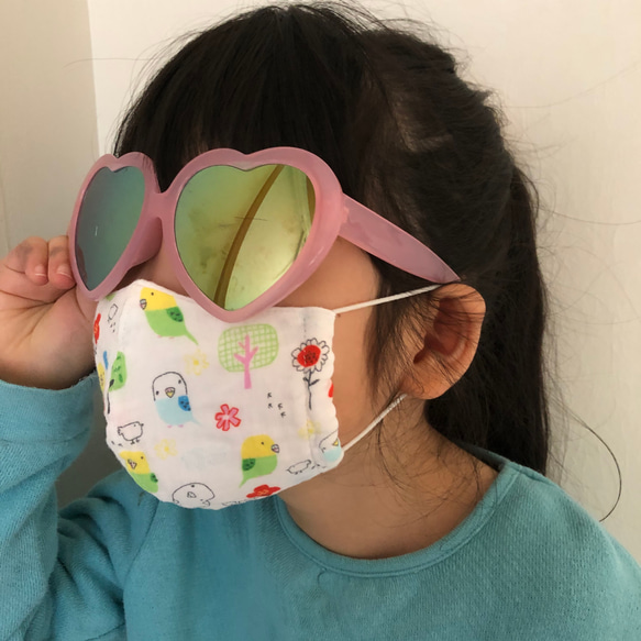 AA027 子供用立体マスク　2枚セット　ダブルガーゼ　ピンクはりねずみ　キッズマスク 10枚目の画像