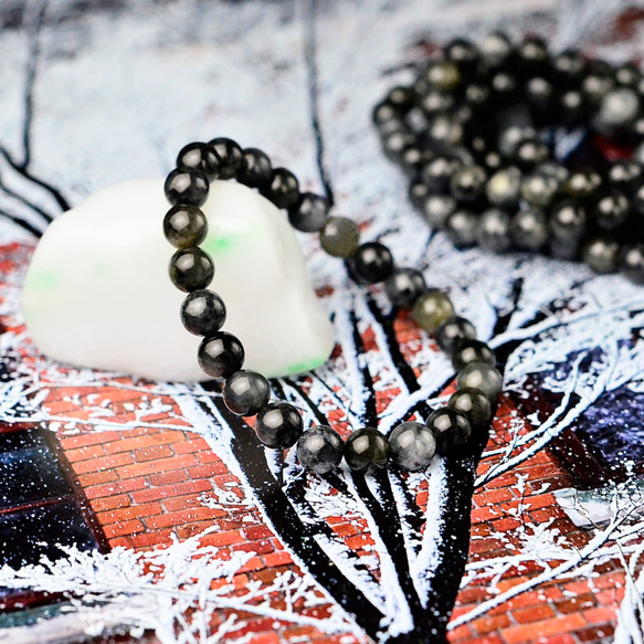 天然石ビーズブレスレット 黒とグレー 天然石ビーズブレスレット 黒とグレー