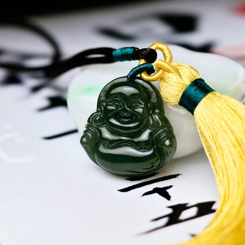 天然石 ビーズ 翡翠 布袋様 26mm 深翠 beads-30 ビーズ