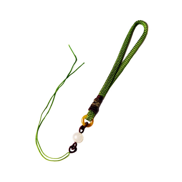 ハンドメイド用 翡翠珠付 根付紐 緑 hs-2 1枚目の画像