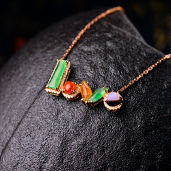ハンドメイド 多色天然石➕翡翠　ネックレス 天然石 翡翠 ネックレス ペンダントトップ 18KPG ネックレス