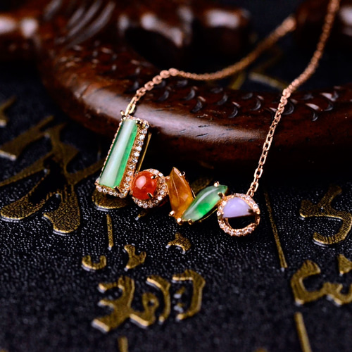 天然石 翡翠 ネックレス ペンダントトップ 18KPG ネックレス