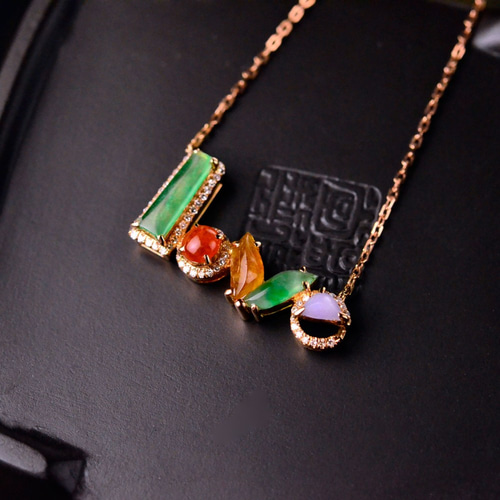 天然石 翡翠 ネックレス ペンダントトップ 18KPG ネックレス