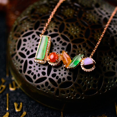 天然石 翡翠 ネックレス ペンダントトップ 18KPG ネックレス