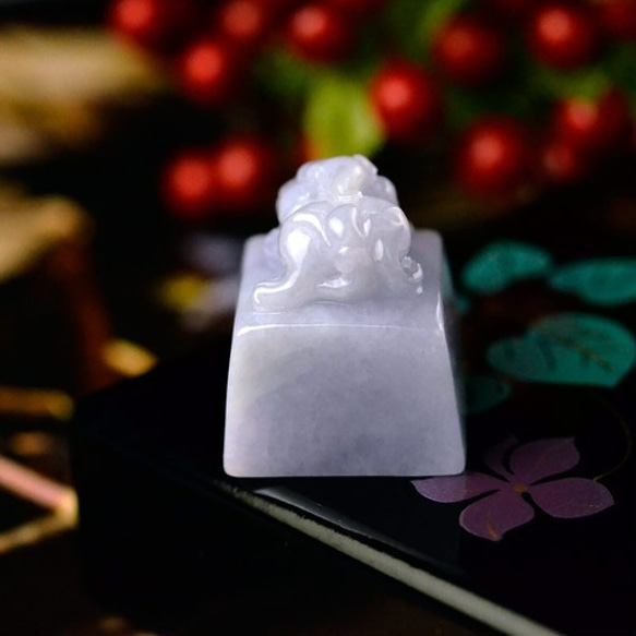 天然石 貔貅 ラベンダー翡翠 彫刻 印材 置物 鑑定書付 貔貅 ひきゅう また