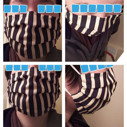 大人 プリーツ マスク 着物 リメイク ガーゼ ワイヤー ポケット ストライプ モノトーン B 5枚目の画像