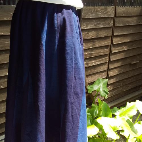 久留米絣 藍染 スカート 久留米絣 手織り ネイビー フレアスカート