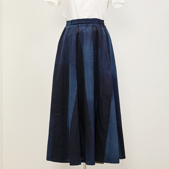 藍染め・久留米絣グラデーションスカート 〈受注制作〉 6枚目の画像
