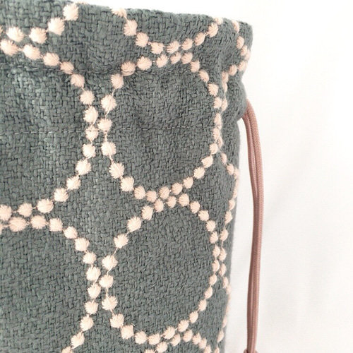 ♡handmade♡ ミナペルホネン　　底がまぁるい巾着バッグ まる底巾着バッグ(ミナペルホネン タンバリン柄)グレーグリー