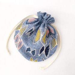 new▶︎L ミナペルホネンsky flower まる巾着(アイボリーリボン) 巾着