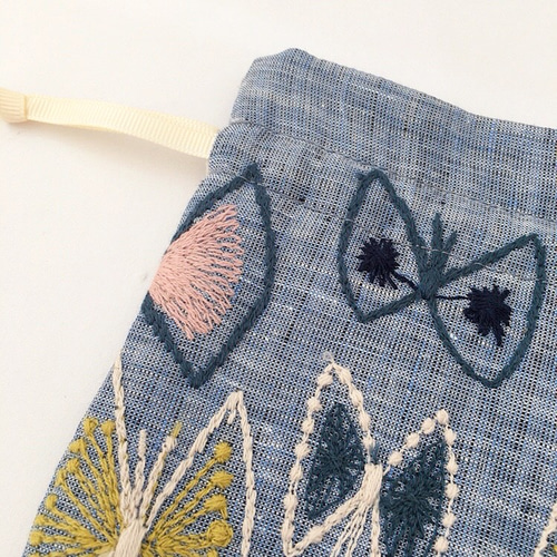 new▶︎L ミナペルホネンsky flower まる巾着(アイボリーリボン) 巾着