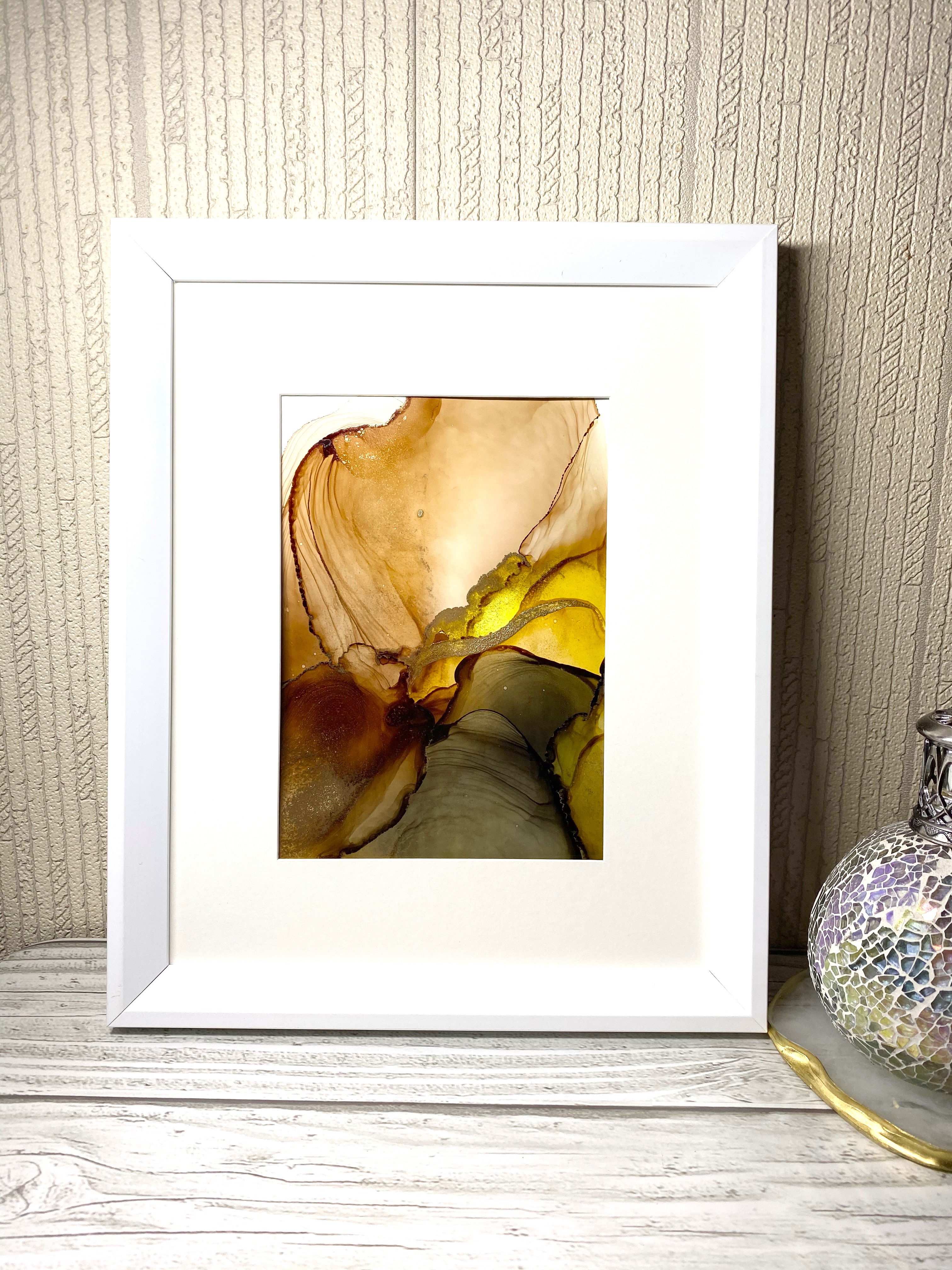 インテリアアート *Dark Brown＆Yellow*【A4フレーム付】【原画のみ購入・パネル変更可】（＃200808