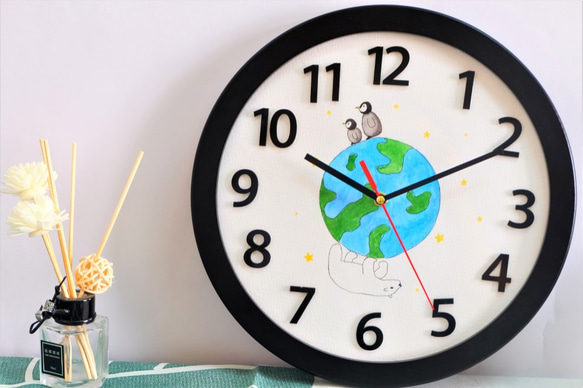 【手繪時鐘】地球動物系列 北極熊企鵝兒童掛鐘 擺鐘 家用時尚創意時鐘 壁鐘 北歐 clock 客廳靜音掛鐘 創意手作 第4張的照片