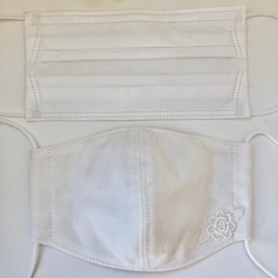 受注製作 上品 ポケット付き 立体 マスク 白薔薇1輪 フィットマスク 花粉 5層構造 シンプル 薔薇 レース 4枚目の画像