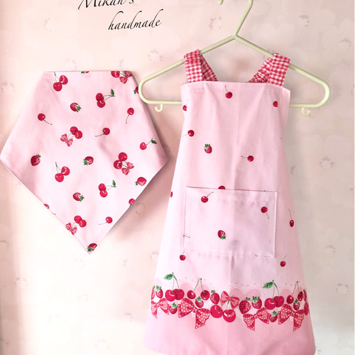 ハンドメイドキッズエプロン、三角巾 90~100