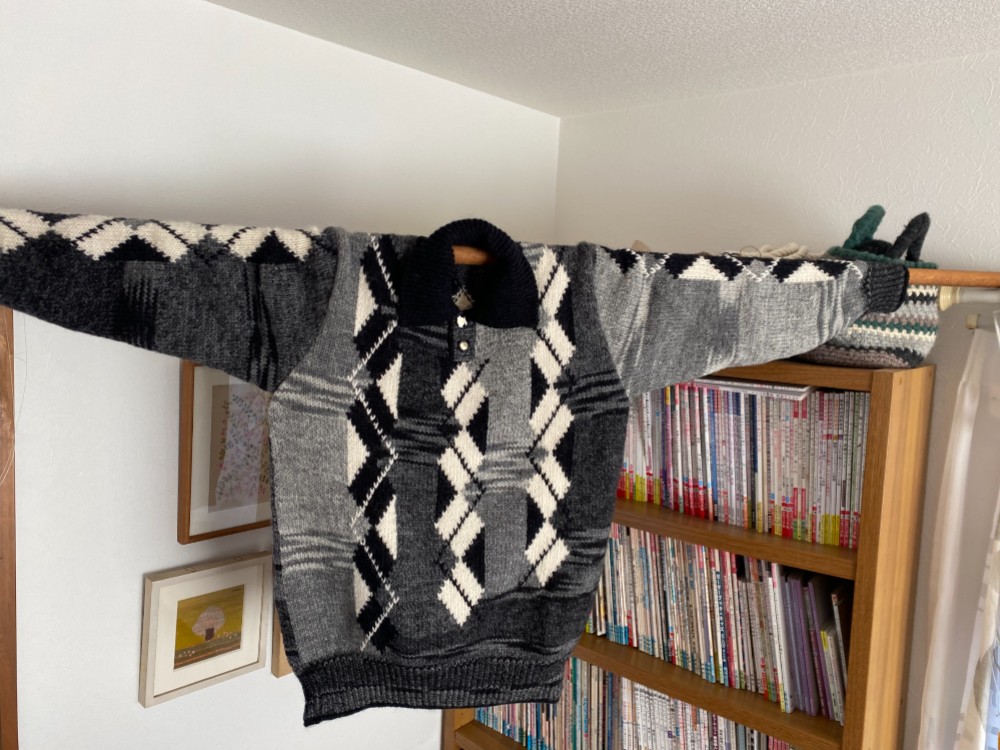 メンズ　ポロセーター　変わりアーガイル模様