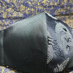 高級京都西陣織 クォーターマスク ブラックシルバードラゴン×綸子ブラック 3枚目の画像