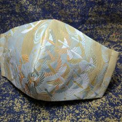 高級京都西陣織 立体マスク 祝鶴シルバーグレー 1枚目の画像