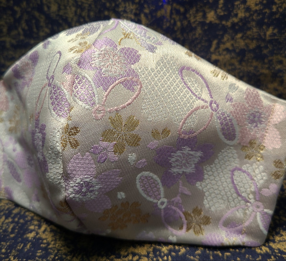 高級京都西陣織マスク 桜パープル 2枚目の画像