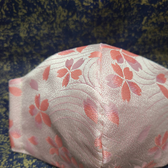 高級京都西陣織マスク 流線型桜ピンク 1枚目の画像