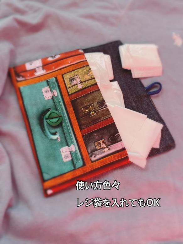 特別企画2108 大容量　アンティークボタン付きマスクケース 【母子手帳やお薬手帳両方入ります】カバン柄 5枚目の画像