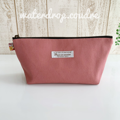 三角マチが可愛いファスナーポーチ Pebble × DustyPink ポーチ
