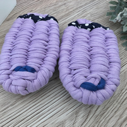 miniサイズの布草履✳︎ 足半 ✳︎大人用　布ぞうり スリッパ　ルームシューズ　足裏　足育　ライラック　紫　ドット 4枚目の画像