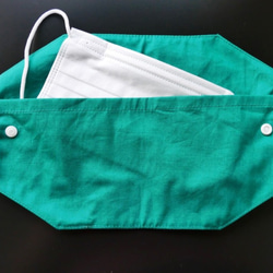 《ポケット付きマスクケース》リバティ ロデン(グリーン) 予備マスクが入る 仮置き 携帯 布小物 布雑貨 タブ付 蔦 4枚目の画像