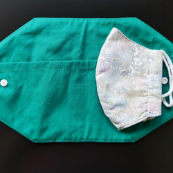 《ポケット付きマスクケース》リバティ ロデン(グリーン) 予備マスクが入る 仮置き 携帯 布小物 布雑貨 タブ付 蔦 5枚目の画像