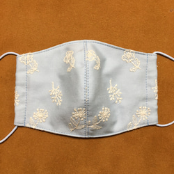 【女性用】立体マスク ✴︎ 刺繍生地 水色 1枚目の画像