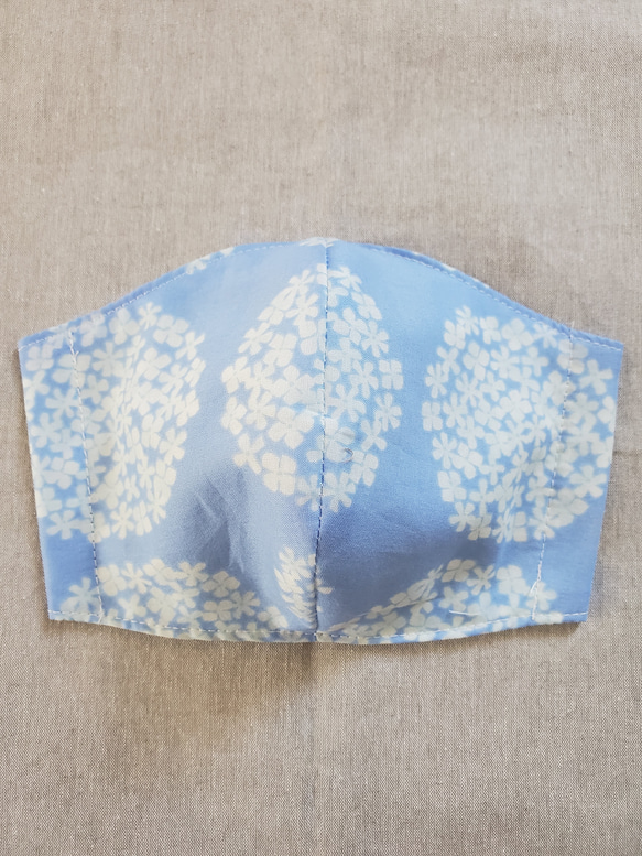 立体布マスク　紫陽花　ブルー 1枚目の画像
