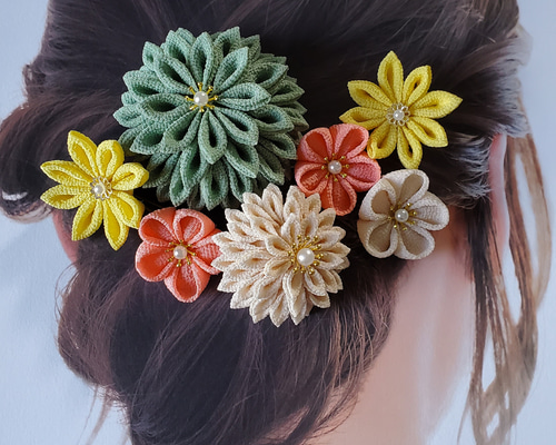 翡翠 つまみ細工髪飾り 成人式 卒業式 結婚式 七五三 着物 振袖 打掛