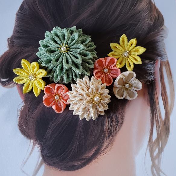 翡翠 つまみ細工髪飾り 成人式 卒業式 結婚式 七五三 着物 振袖 打掛