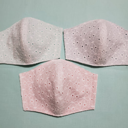 立体布マスク　かわいい花柄刺繍のコットンレース　ピンク 3枚目の画像