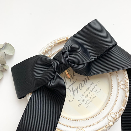 たらりんリボン 黒 ブラック シンプル フォーマル リボンヘア