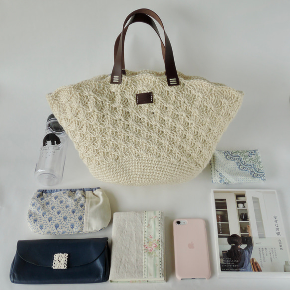 たっぷり入るマルシェバッグ コクヨの麻ひもで編みました！ かごバッグ