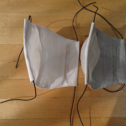 ハンドメイドマスク　幼児用　ポケット付きタイプ　洗い替え2枚セット　ストライプグレー/ホワイト 2枚目の画像