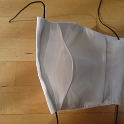 ハンドメイドマスク　幼児用　ポケット付きタイプ　洗い替え2枚セット　ストライプグレー/ホワイト 4枚目の画像