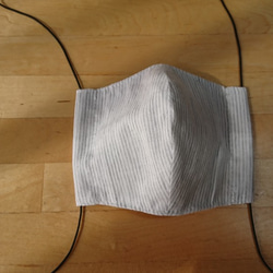ハンドメイドマスク　幼児用　ポケット付きタイプ　洗い替え2枚セット　ストライプグレー/ホワイト 5枚目の画像
