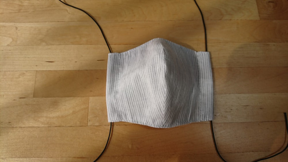 ハンドメイドマスク　幼児用　ポケット付きタイプ　洗い替え2枚セット　ストライプグレー/ホワイト 5枚目の画像